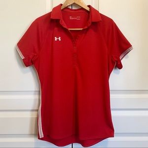 Under Armour Heat Gear Short Sleeve Golf Polo Shirt Red Mens Large